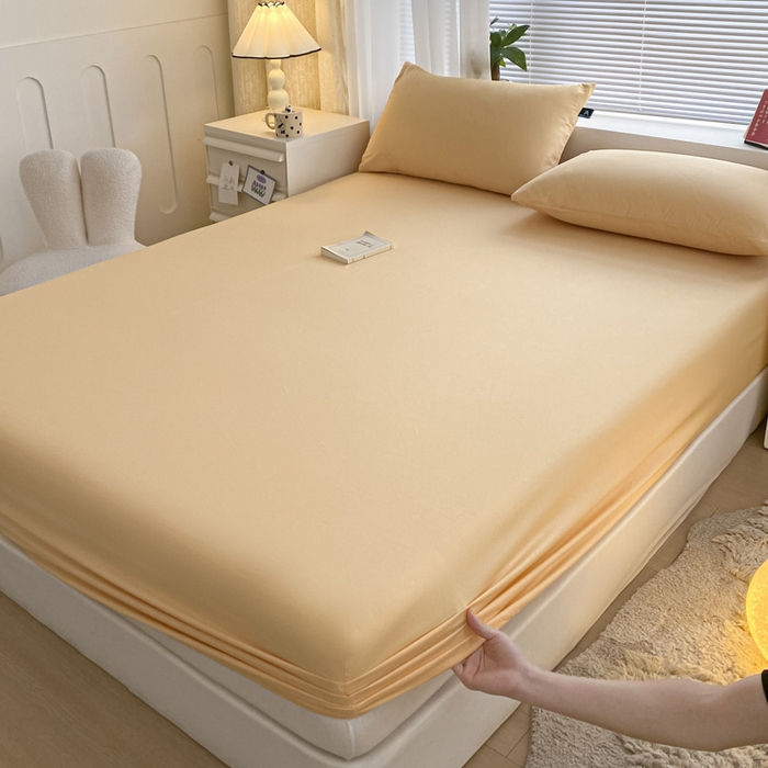 91家纺网 家纺一手货源 找家纺 涵宸家纺 2026新款全棉纯色单床笠-米兰 床笠-浅黄