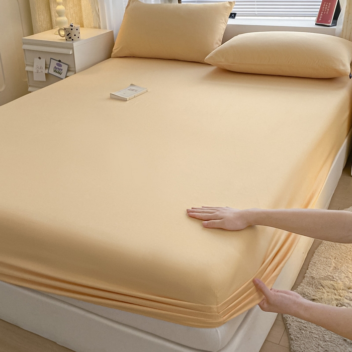 91家纺网 家纺一手货源 找家纺 涵宸家纺 2026新款全棉纯色单床笠-米兰 床笠-浅黄