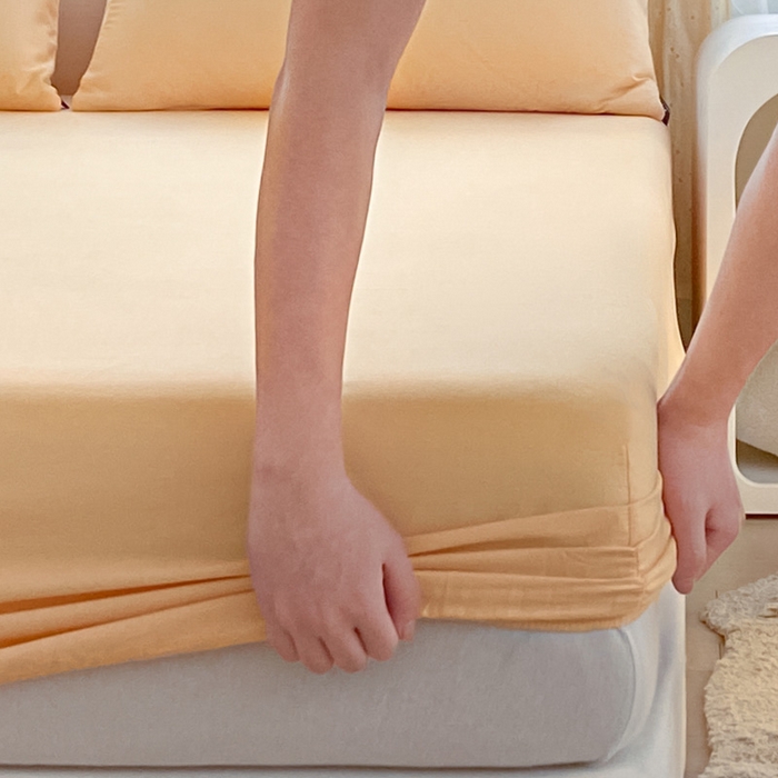 91家纺网 家纺一手货源 找家纺 涵宸家纺 2026新款全棉纯色单床笠-米兰 床笠-浅黄