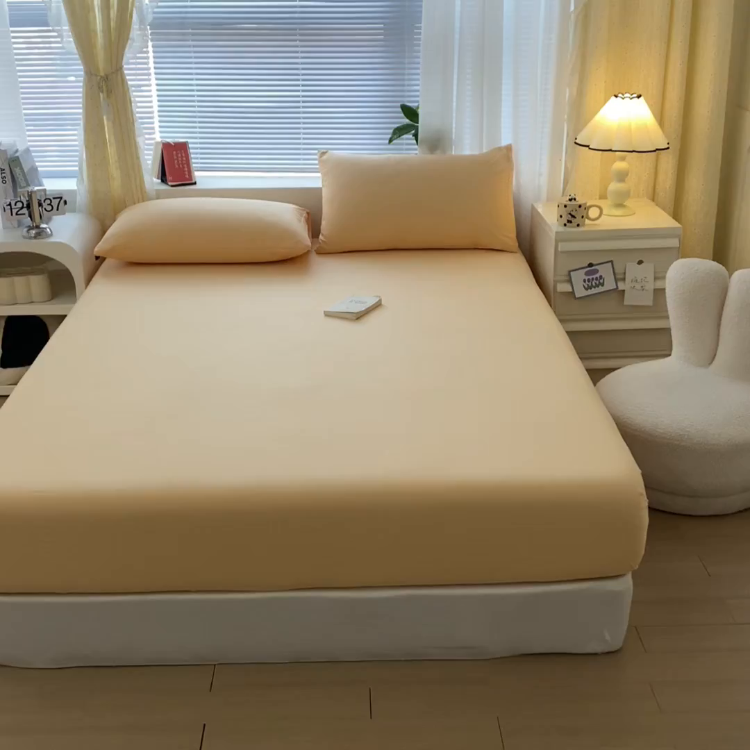 91家纺网 家纺一手货源 找家纺 涵宸家纺 2026新款全棉纯色单床笠-米兰 床笠-浅黄