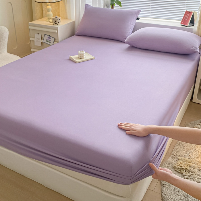 91家纺网 家纺一手货源 找家纺 涵宸家纺 2026新款全棉纯色单床笠-米兰 床笠-青紫