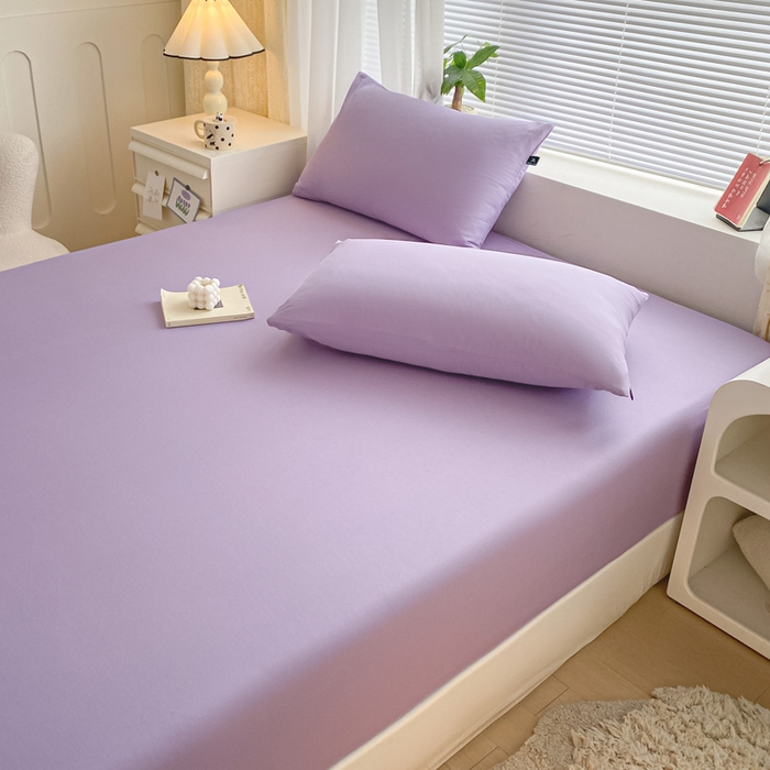 91家纺网 家纺一手货源 找家纺 涵宸家纺 2026新款全棉纯色单床笠-米兰 床笠-青紫