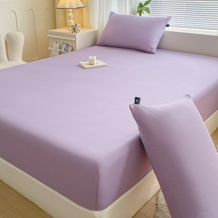 91家纺网 家纺一手货源 找家纺 涵宸家纺 2026新款全棉纯色单床笠-米兰 床笠-青紫