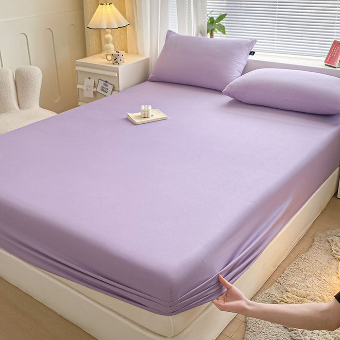 91家纺网 家纺一手货源 找家纺 涵宸家纺 2026新款全棉纯色单床笠-米兰 床笠-青紫