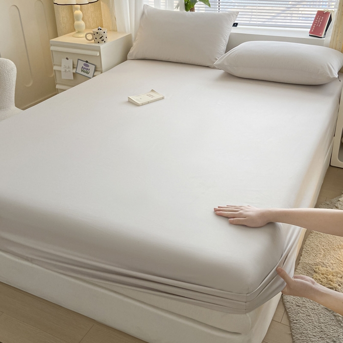 91家纺网 家纺一手货源 找家纺 涵宸家纺 2026新款全棉纯色单床笠-米兰 床笠-土灰