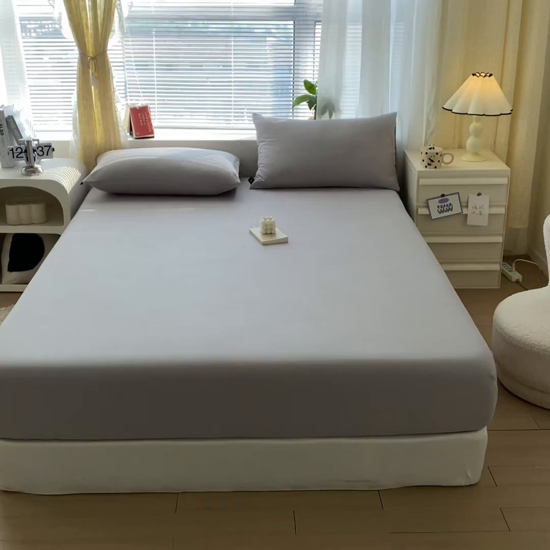 91家纺网 家纺一手货源 找家纺 涵宸家纺 2026新款全棉纯色单床笠-米兰 床笠-梧桐灰