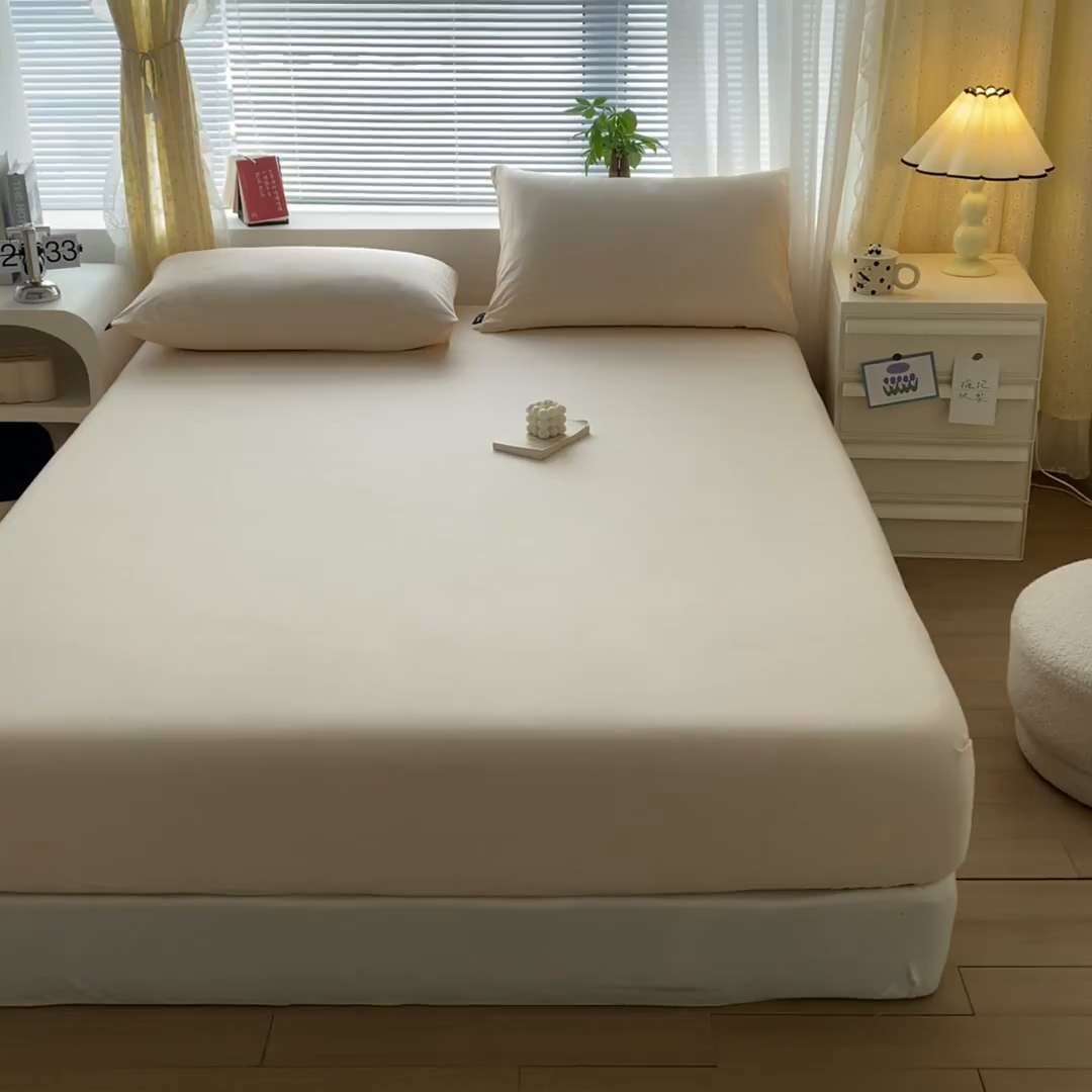 91家纺网 家纺一手货源 找家纺 涵宸家纺 2026新款全棉纯色单床笠-米兰 床笠-香槟金