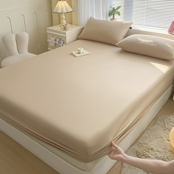 91家纺网 家纺一手货源 找家纺 涵宸家纺 2026新款全棉纯色单床笠-米兰 床笠-杏色