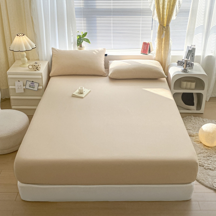 91家纺网 家纺一手货源 找家纺 涵宸家纺 2026新款全棉纯色单床笠-米兰 床笠-杏色