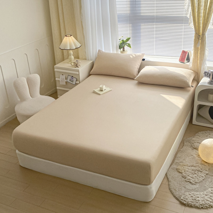 91家纺网 家纺一手货源 找家纺 涵宸家纺 2026新款全棉纯色单床笠-米兰 床笠-杏色