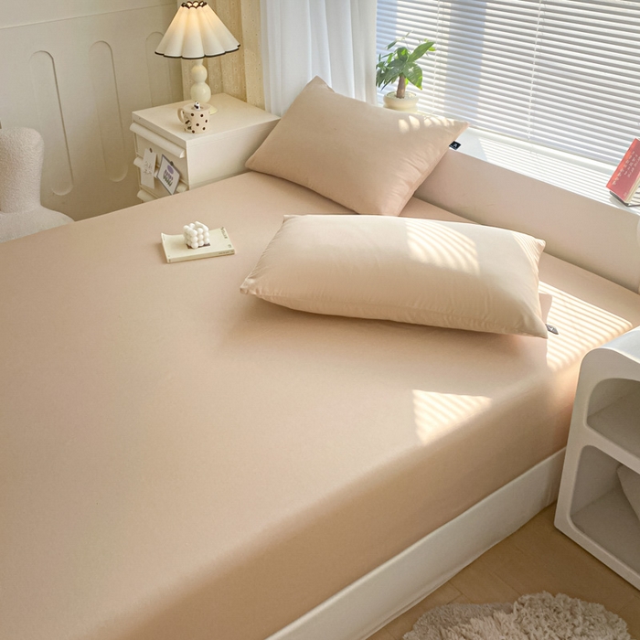 91家纺网 家纺一手货源 找家纺 涵宸家纺 2026新款全棉纯色单床笠-米兰 床笠-杏色