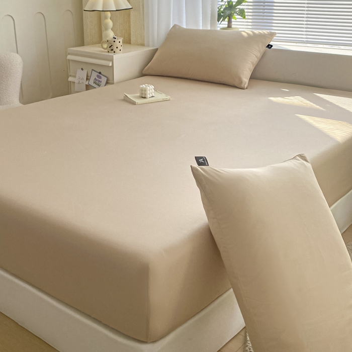 91家纺网 家纺一手货源 找家纺 涵宸家纺 2026新款全棉纯色单床笠-米兰 床笠-杏色