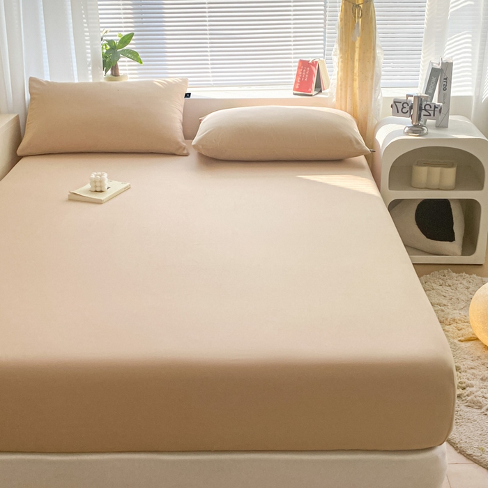 91家纺网 家纺一手货源 找家纺 涵宸家纺 2026新款全棉纯色单床笠-米兰 床笠-杏色