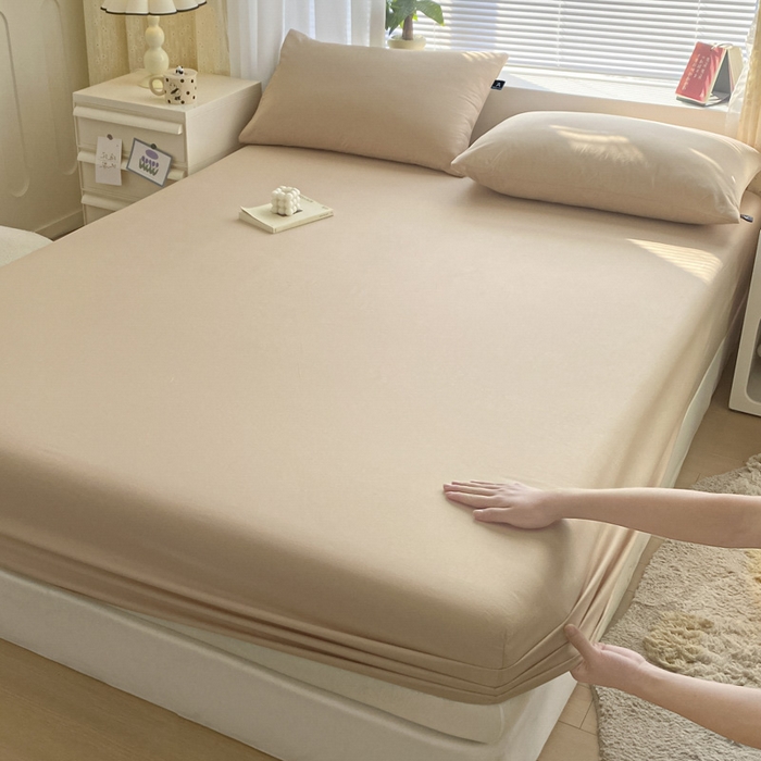 91家纺网 家纺一手货源 找家纺 涵宸家纺 2026新款全棉纯色单床笠-米兰 床笠-杏色