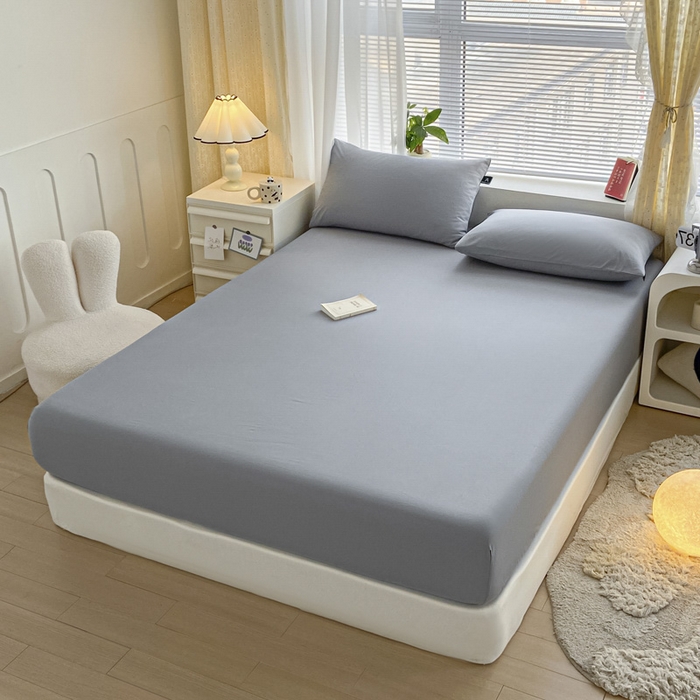 91家纺网 家纺一手货源 找家纺 涵宸家纺 2026新款全棉纯色单床笠-米兰 床笠-银灰