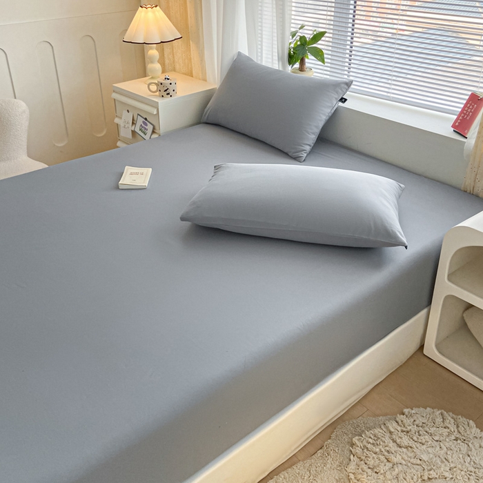 91家纺网 家纺一手货源 找家纺 涵宸家纺 2026新款全棉纯色单床笠-米兰 床笠-银灰