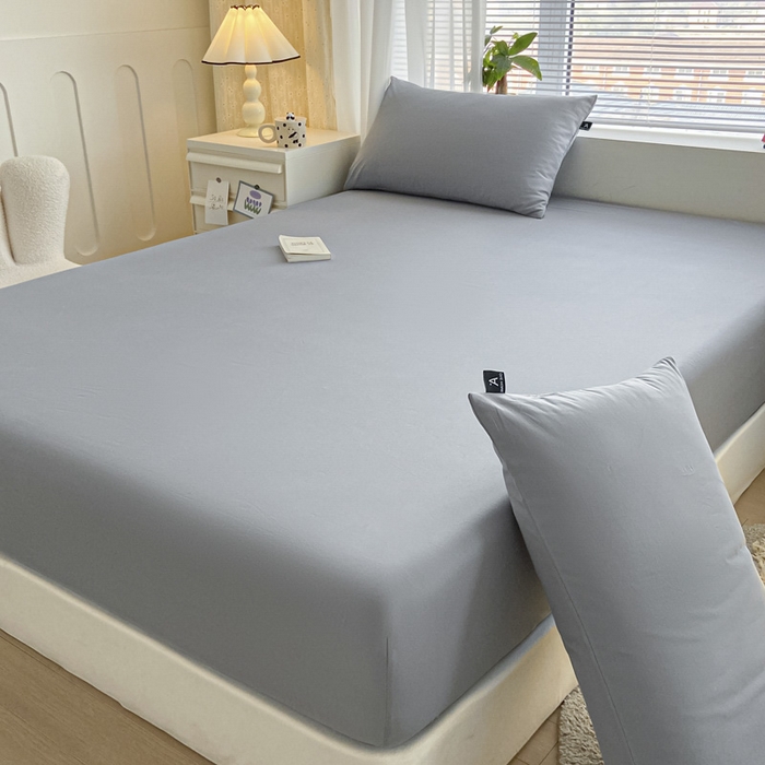 91家纺网 家纺一手货源 找家纺 涵宸家纺 2026新款全棉纯色单床笠-米兰 床笠-银灰