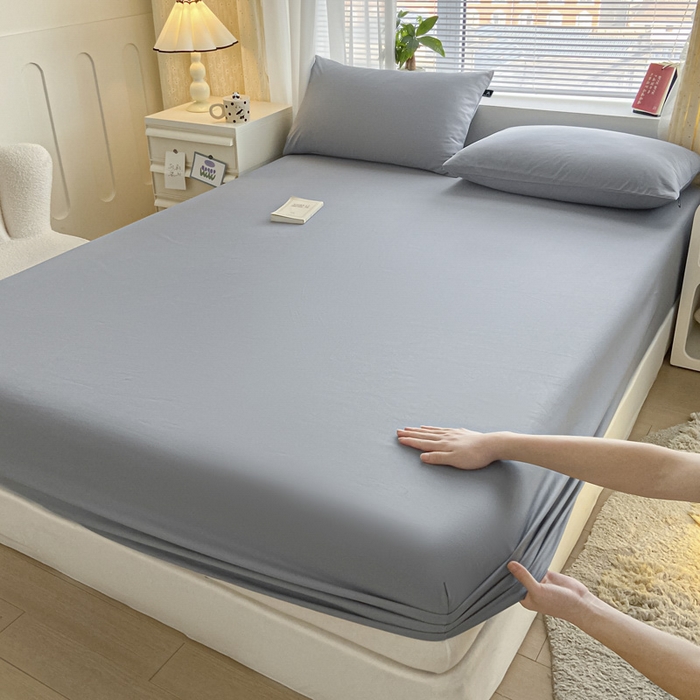 91家纺网 家纺一手货源 找家纺 涵宸家纺 2026新款全棉纯色单床笠-米兰 床笠-银灰