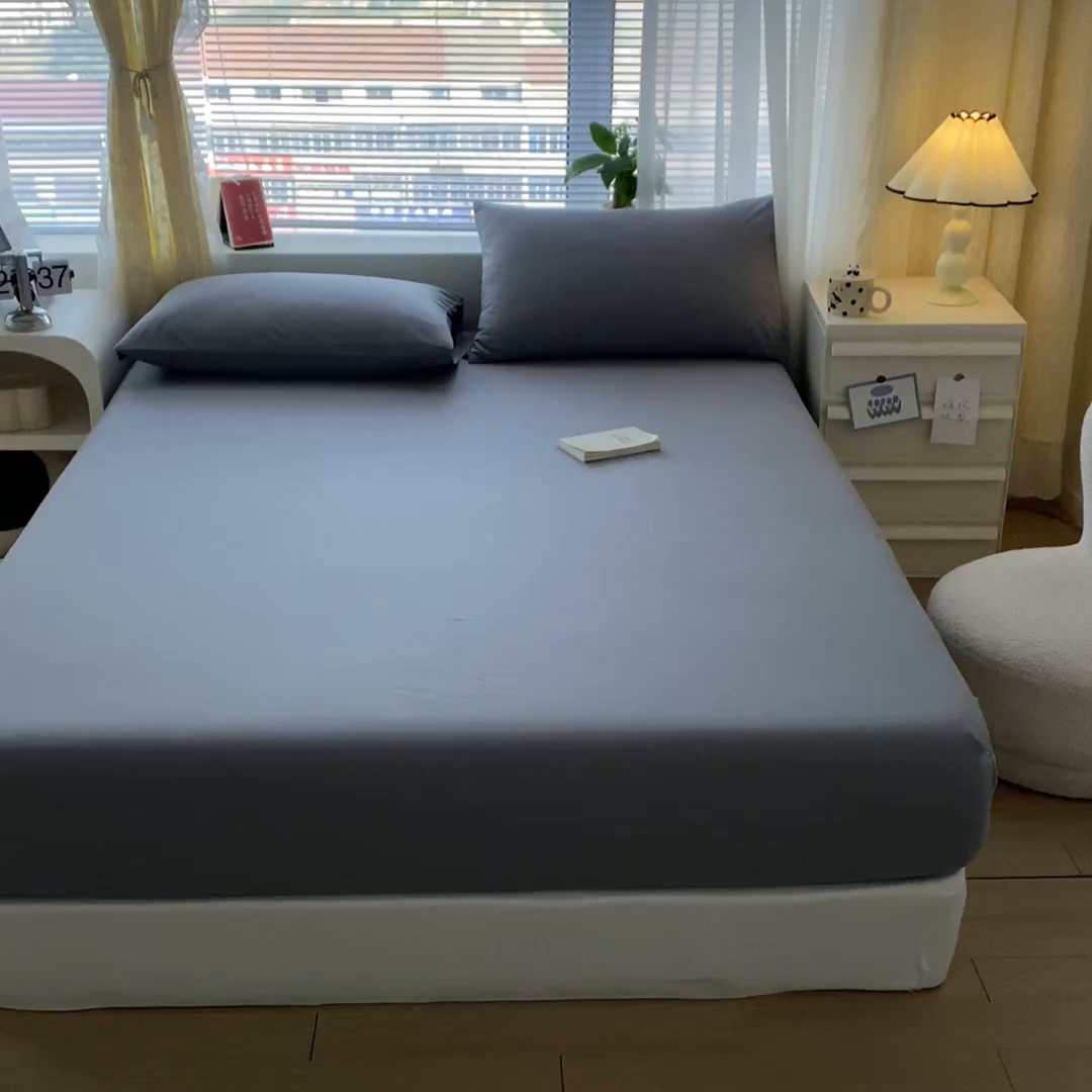 91家纺网 家纺一手货源 找家纺 涵宸家纺 2026新款全棉纯色单床笠-米兰 床笠-银灰