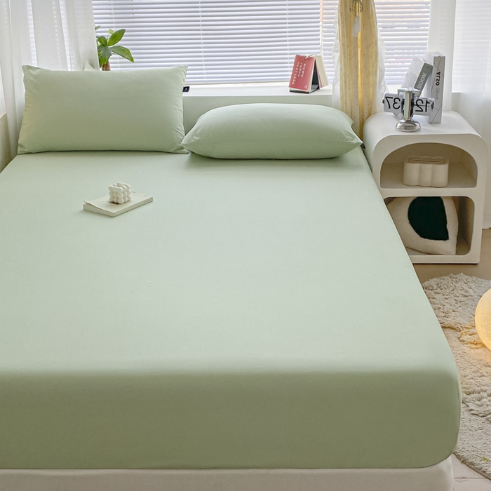 91家纺网 家纺一手货源 找家纺 涵宸家纺 2026新款全棉纯色单床笠-米兰 床笠-月光绿