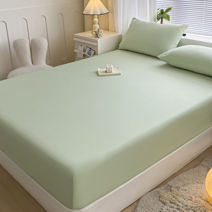 91家纺网 家纺一手货源 找家纺 涵宸家纺 2026新款全棉纯色单床笠-米兰 床笠-月光绿