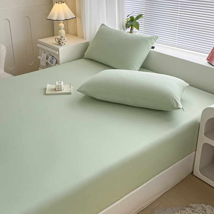 91家纺网 家纺一手货源 找家纺 涵宸家纺 2026新款全棉纯色单床笠-米兰 床笠-月光绿