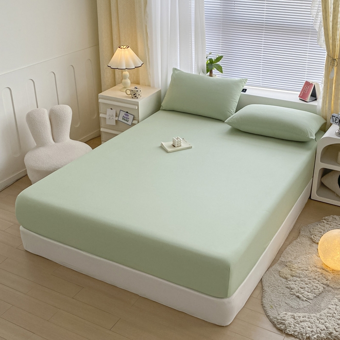 91家纺网 家纺一手货源 找家纺 涵宸家纺 2026新款全棉纯色单床笠-米兰 床笠-月光绿