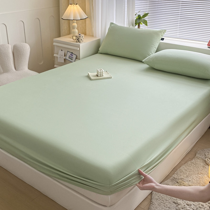 91家纺网 家纺一手货源 找家纺 涵宸家纺 2026新款全棉纯色单床笠-米兰 床笠-月光绿