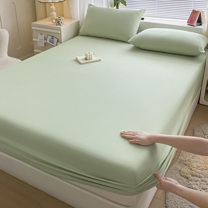 91家纺网 家纺一手货源 找家纺 涵宸家纺 2026新款全棉纯色单床笠-米兰 床笠-月光绿