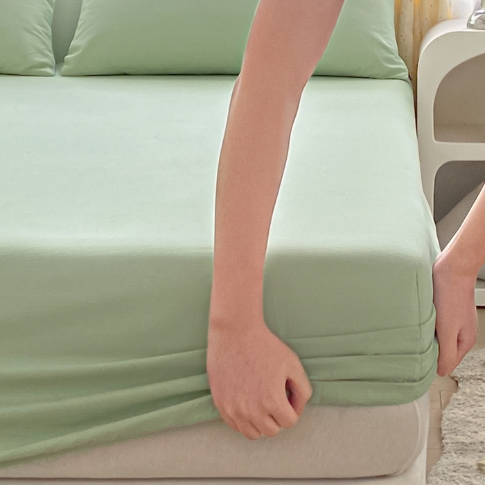 91家纺网 家纺一手货源 找家纺 涵宸家纺 2026新款全棉纯色单床笠-米兰 床笠-月光绿