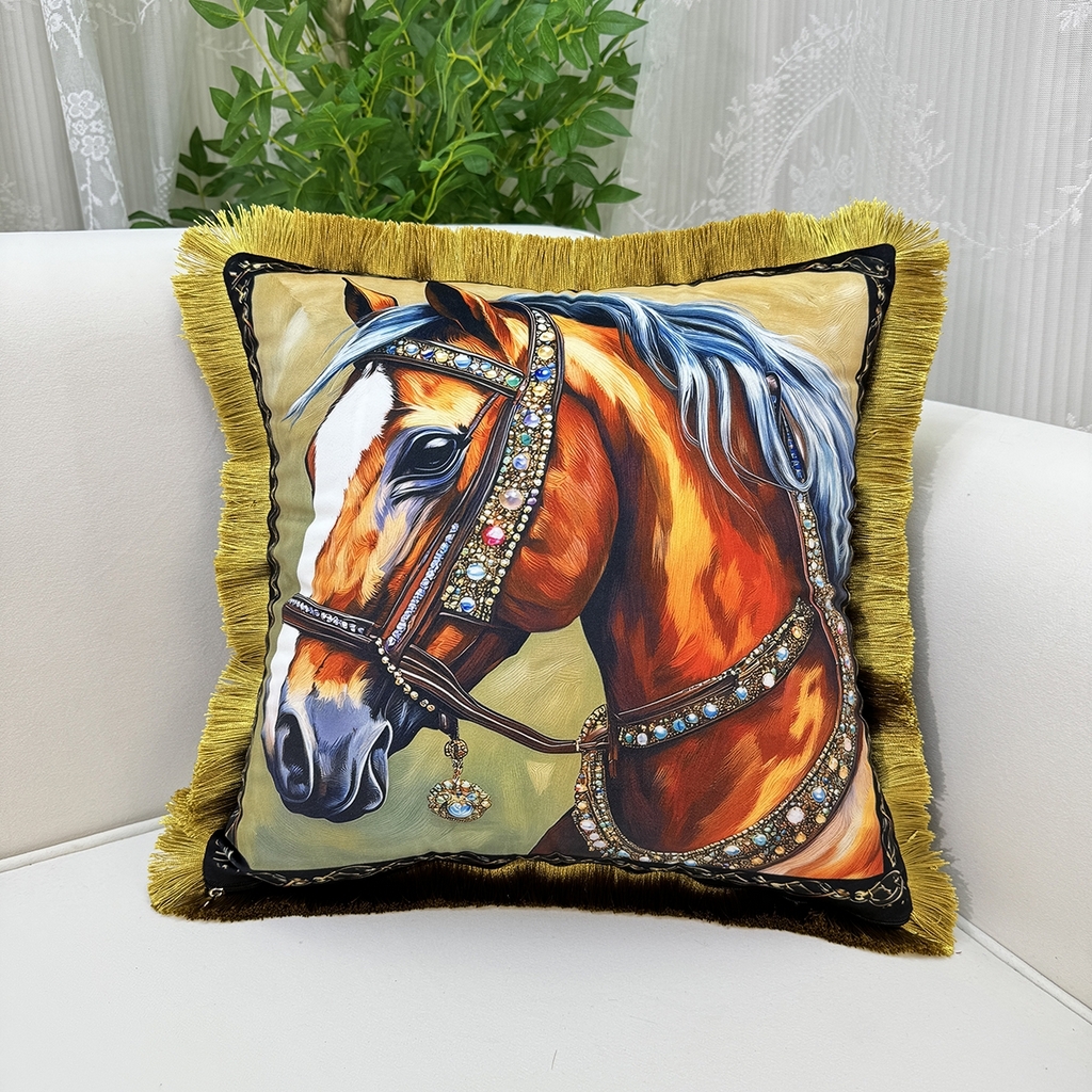 91家纺网 家纺一手货源 找家纺 爱家居 2025新款欧式美式沙发抱枕套靠垫套轻奢流苏白马绒抱枕含芯床头靠枕垫定制 皇家御马