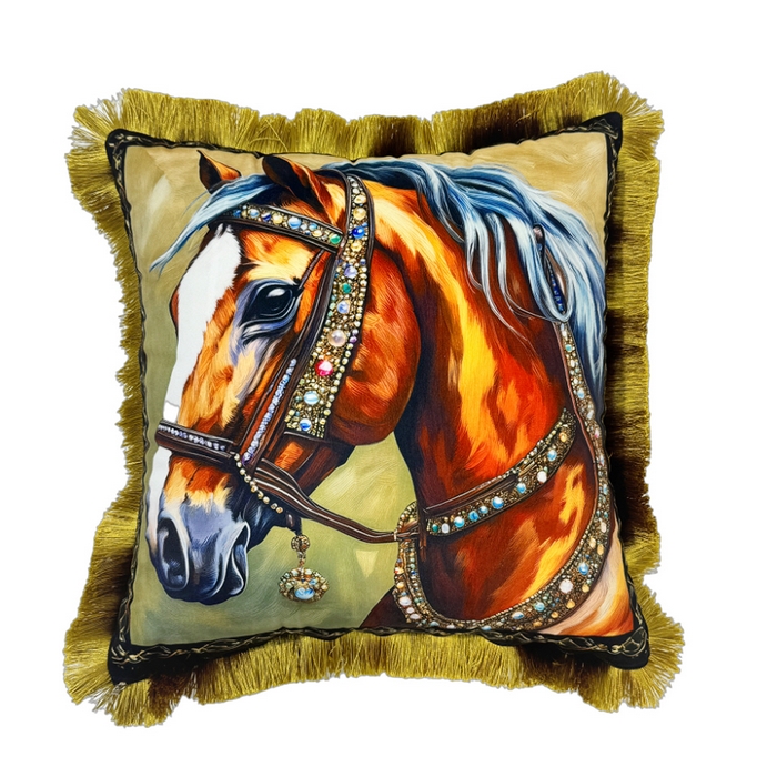 91家纺网 家纺一手货源 找家纺 爱家居 2025新款欧式美式沙发抱枕套靠垫套轻奢流苏白马绒抱枕含芯床头靠枕垫定制 皇家御马