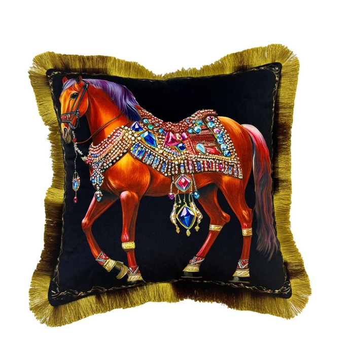 91家纺网 家纺一手货源 找家纺 爱家居 2025新款欧式美式沙发抱枕套靠垫套轻奢流苏白马绒抱枕含芯床头靠枕垫定制 珠光宝气马