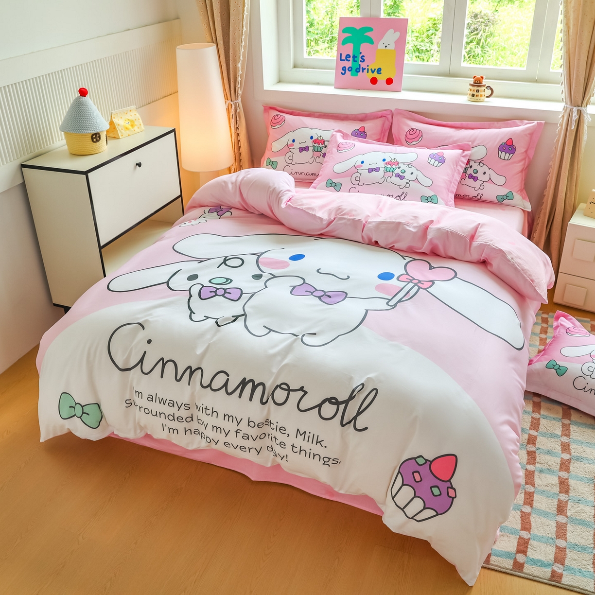 91家纺网 家纺一手货源 找家纺 浩诚 2026新款专版三丽鸥hellokitty库洛米正版授权大版全棉纯棉四件套 爱心甜点