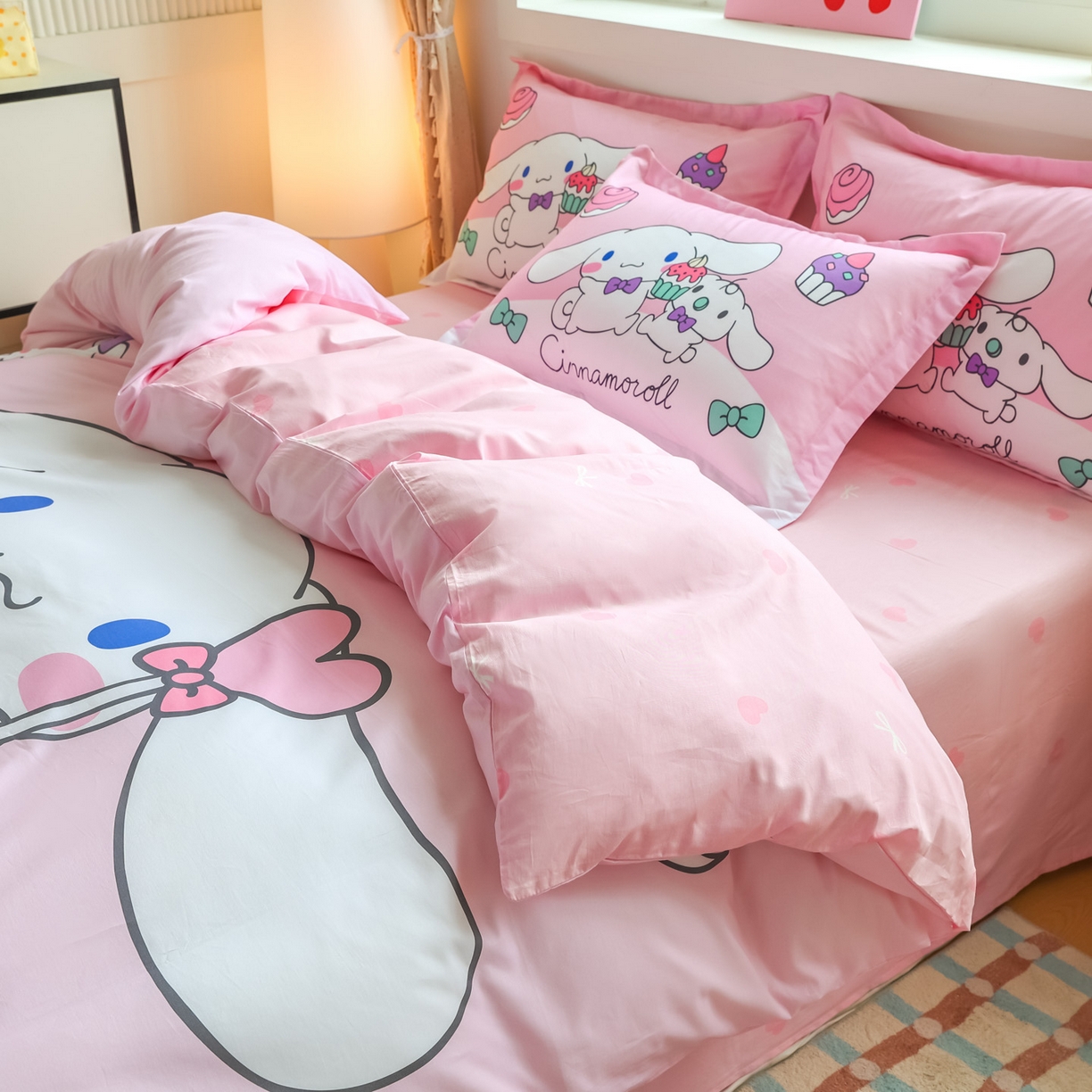 91家纺网 家纺一手货源 找家纺 浩诚 2026新款专版三丽鸥hellokitty库洛米正版授权大版全棉纯棉四件套 爱心甜点