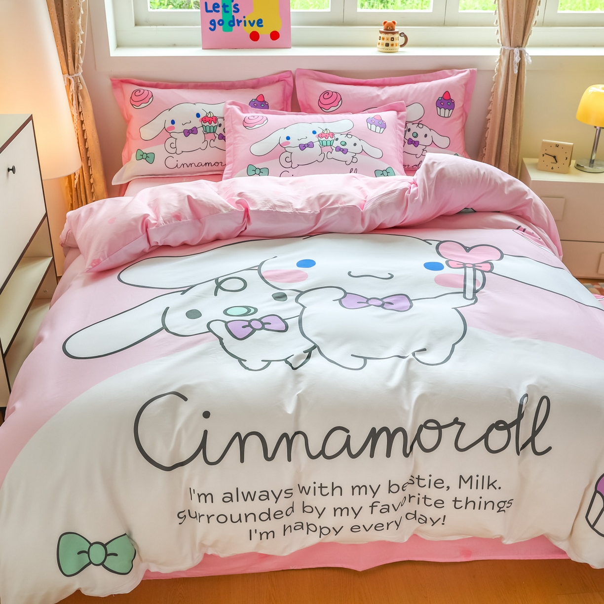 91家纺网 家纺一手货源 找家纺 浩诚 2026新款专版三丽鸥hellokitty库洛米正版授权大版全棉纯棉四件套 爱心甜点