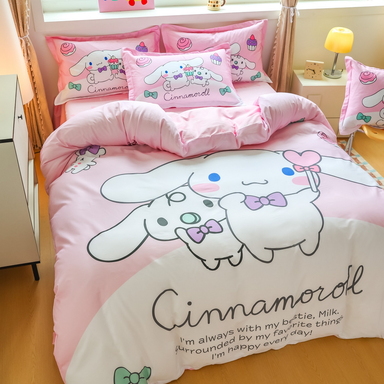 91家纺网 家纺一手货源 找家纺 浩诚 2026新款专版三丽鸥hellokitty库洛米正版授权大版全棉纯棉四件套 爱心甜点