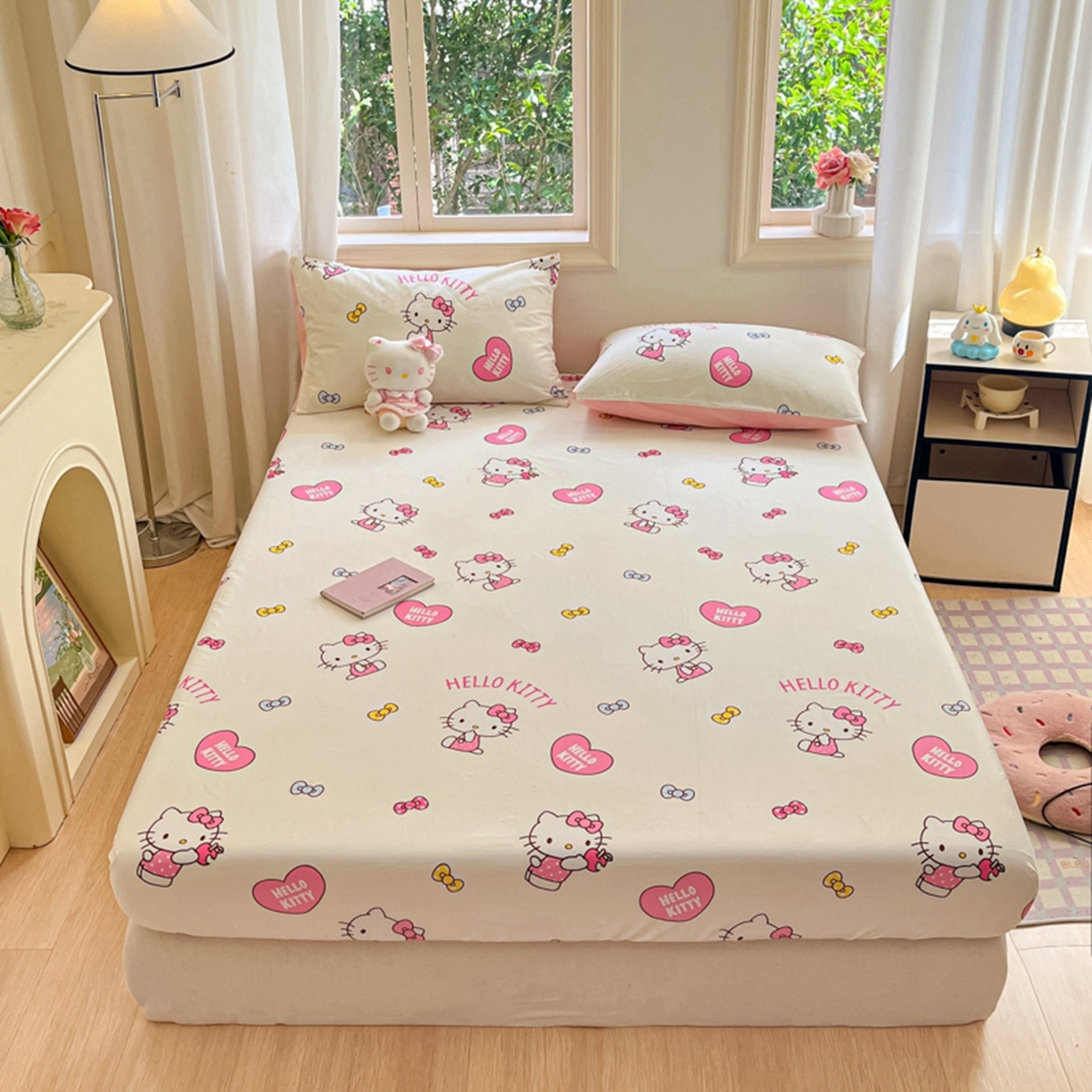 博雅 2026新款三丽鸥全棉小版印花床笠 蝴蝶结KT