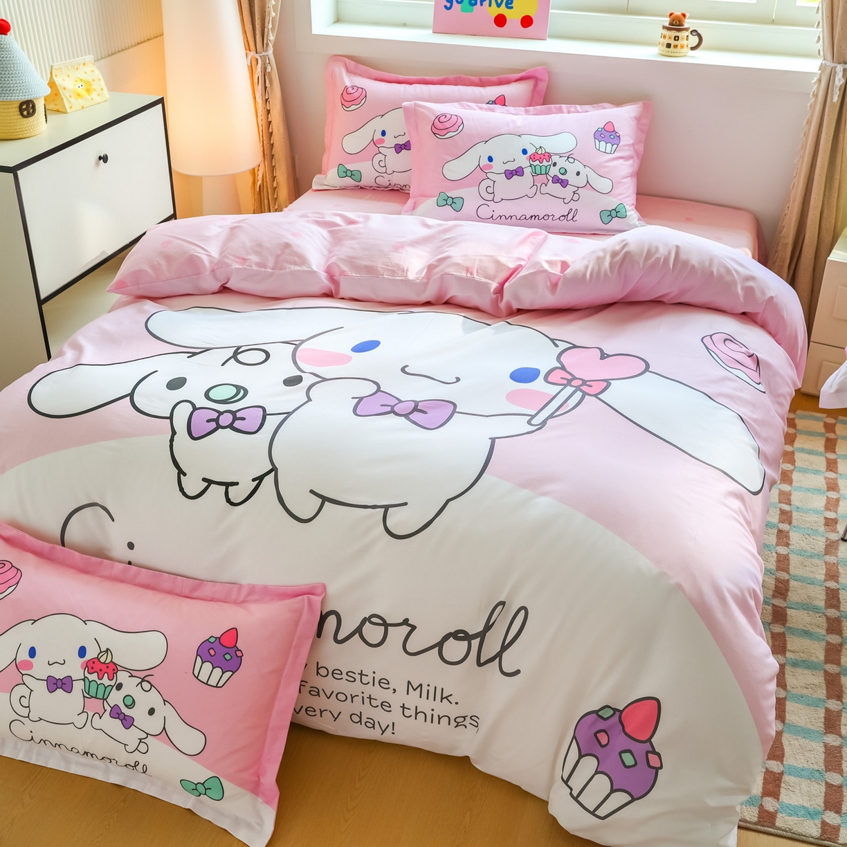 91家纺网 家纺一手货源 找家纺 浩诚 2026新款专版三丽鸥hellokitty库洛米正版授权大版全棉纯棉四件套 爱心甜点