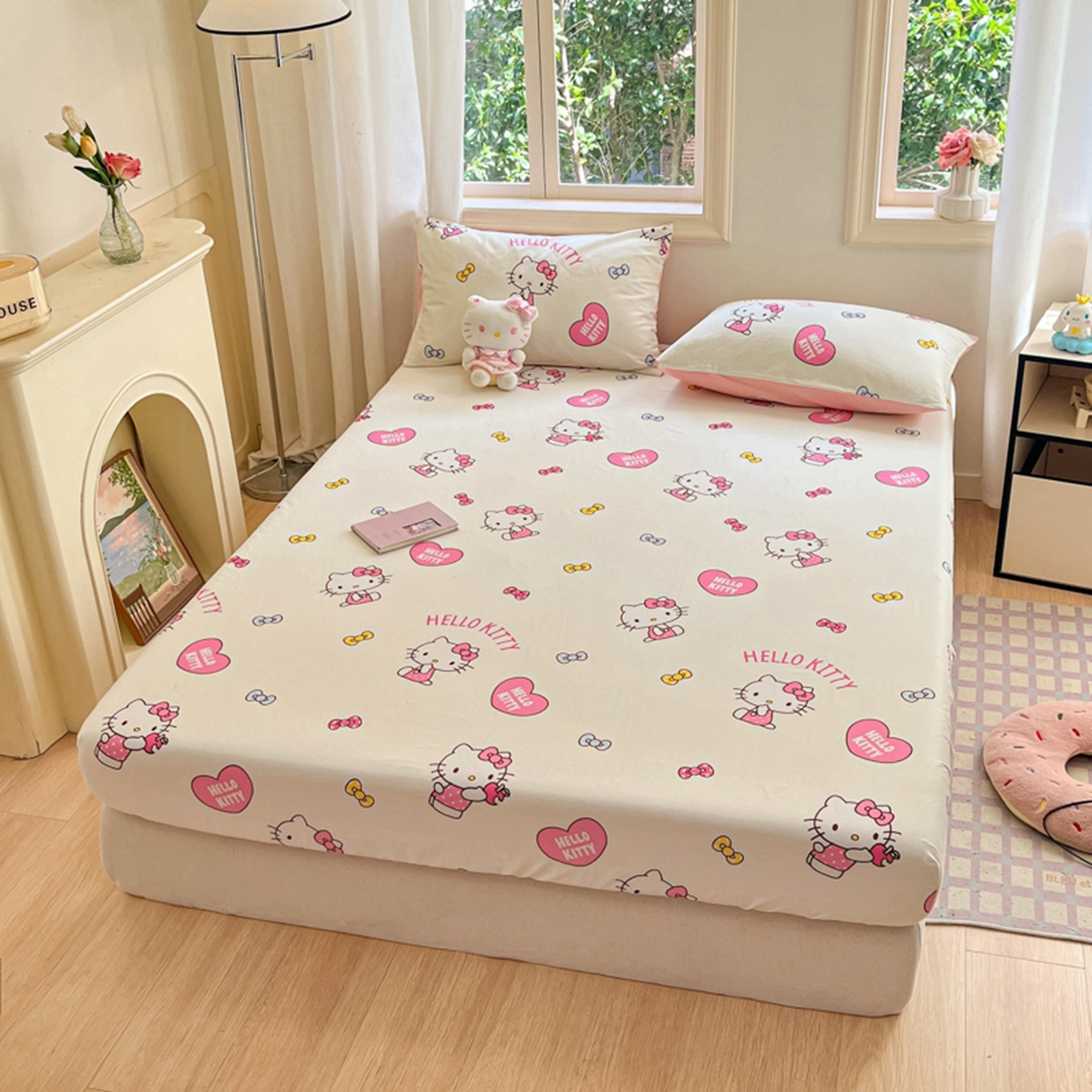 91家纺网 家纺一手货源 找家纺 博雅 2026新款三丽鸥全棉小版印花床笠 蝴蝶结KT