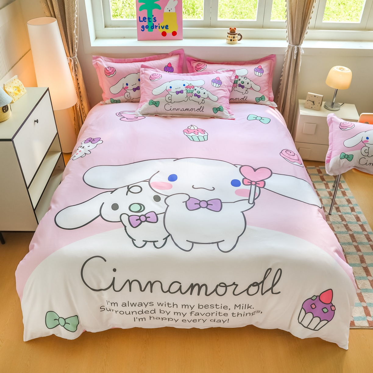 91家纺网 家纺一手货源 找家纺 浩诚 2026新款专版三丽鸥hellokitty库洛米正版授权大版全棉纯棉四件套 爱心甜点