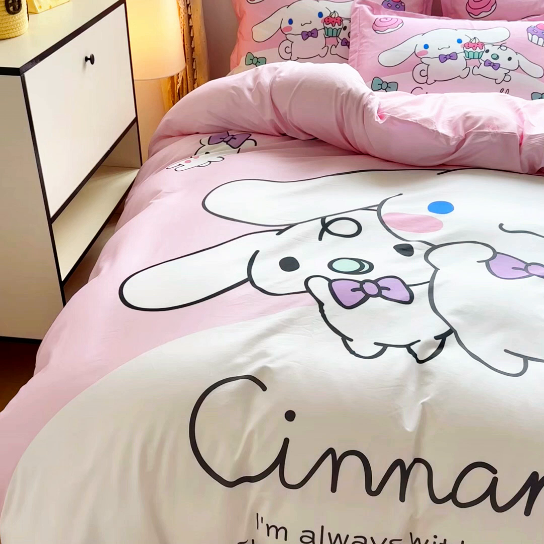 91家纺网 家纺一手货源 找家纺 浩诚 2026新款专版三丽鸥hellokitty库洛米正版授权大版全棉纯棉四件套 爱心甜点