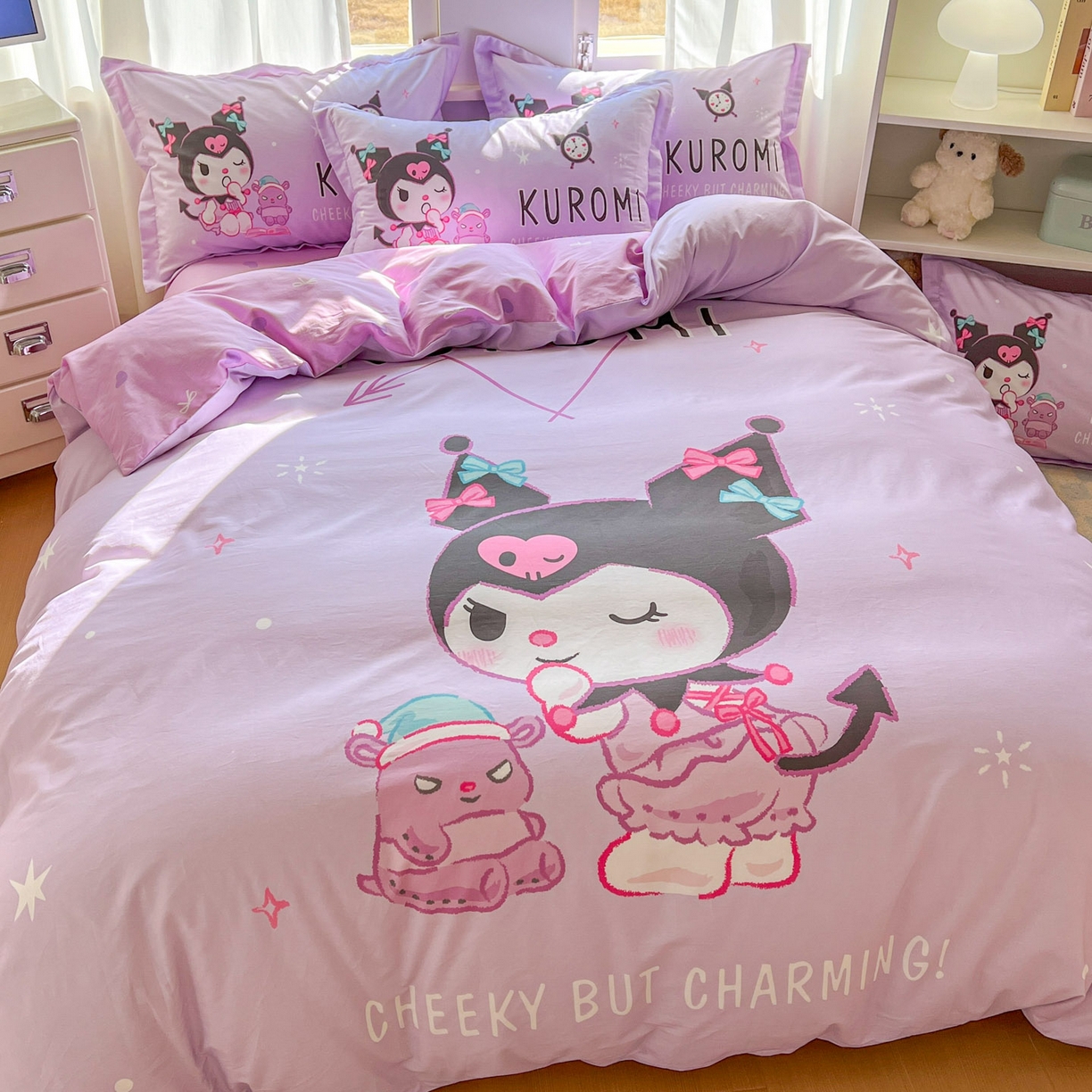 91家纺网 家纺一手货源 找家纺 浩诚 2026新款专版三丽鸥hellokitty库洛米正版授权大版全棉纯棉四件套 比心库洛米