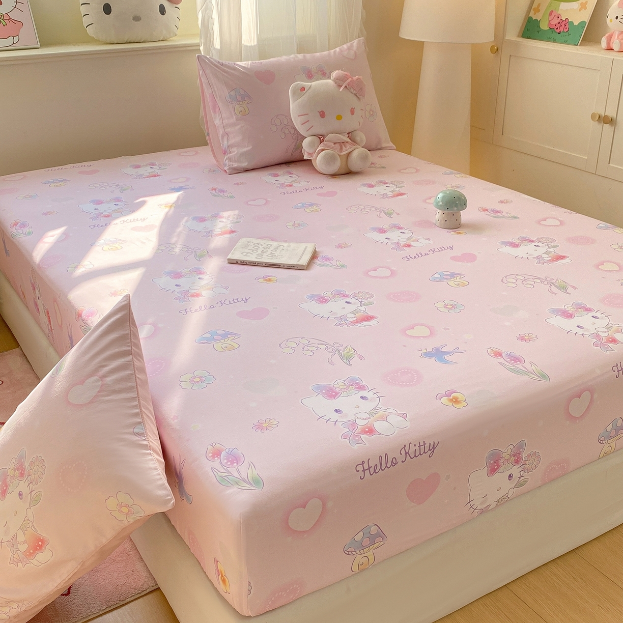 91家纺网 家纺一手货源 找家纺 博雅 2026新款三丽鸥全棉小版印花床笠 花漾kt