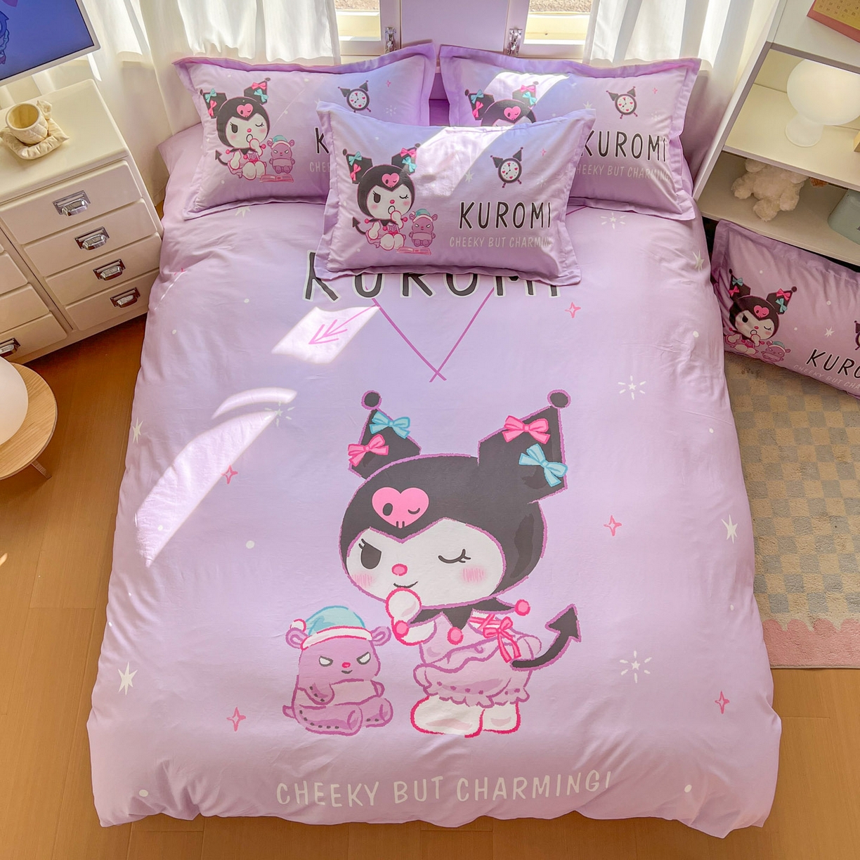 91家纺网 家纺一手货源 找家纺 浩诚 2026新款专版三丽鸥hellokitty库洛米正版授权大版全棉纯棉四件套 比心库洛米