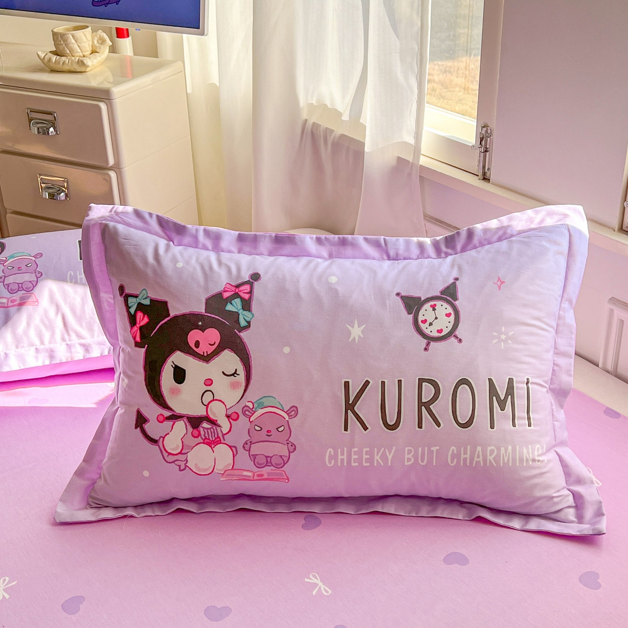 91家纺网 家纺一手货源 找家纺 浩诚 2026新款专版三丽鸥hellokitty库洛米正版授权大版全棉纯棉四件套 比心库洛米