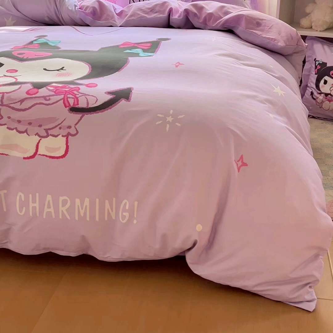 91家纺网 家纺一手货源 找家纺 浩诚 2026新款专版三丽鸥hellokitty库洛米正版授权大版全棉纯棉四件套 比心库洛米