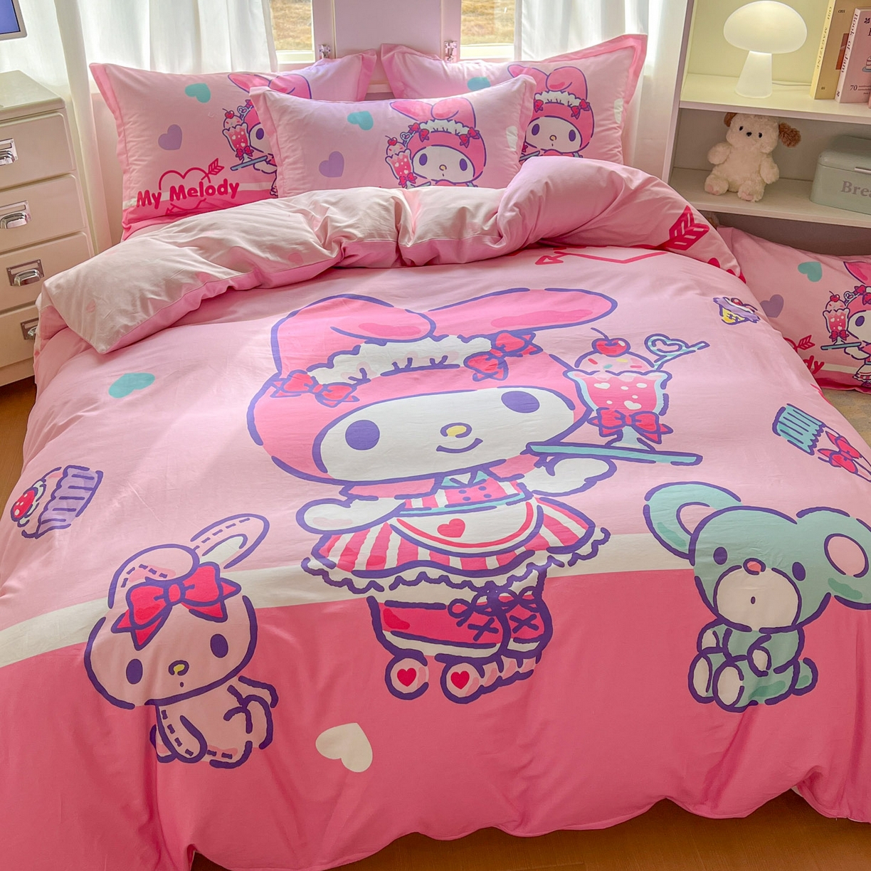 91家纺网 家纺一手货源 找家纺 浩诚 2026新款专版三丽鸥hellokitty库洛米正版授权大版全棉纯棉四件套 打工美乐蒂