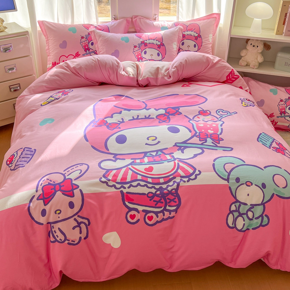 91家纺网 家纺一手货源 找家纺 浩诚 2026新款专版三丽鸥hellokitty库洛米正版授权大版全棉纯棉四件套 打工美乐蒂