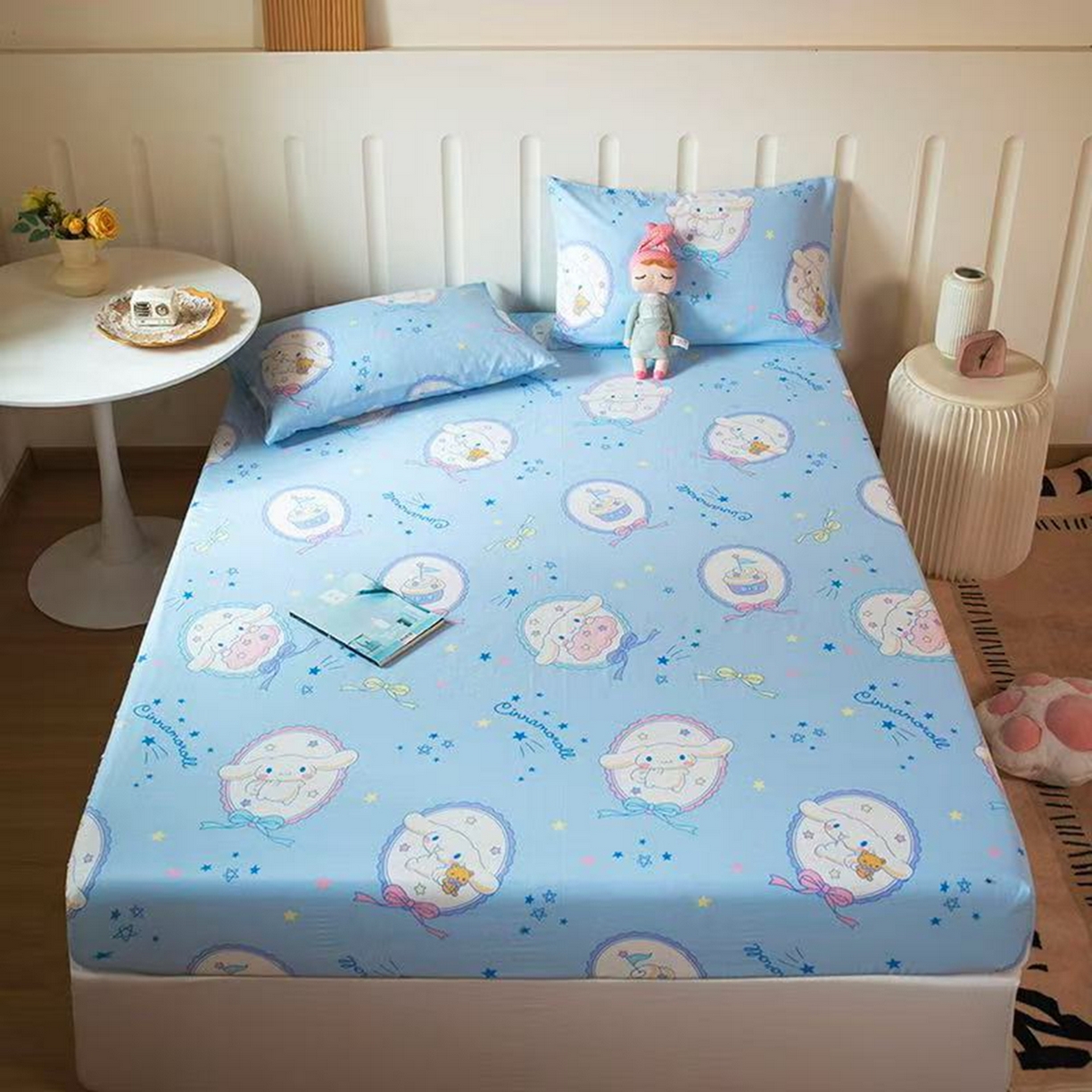 博雅 2026新款三丽鸥全棉小版印花床笠 蓝色玉桂狗